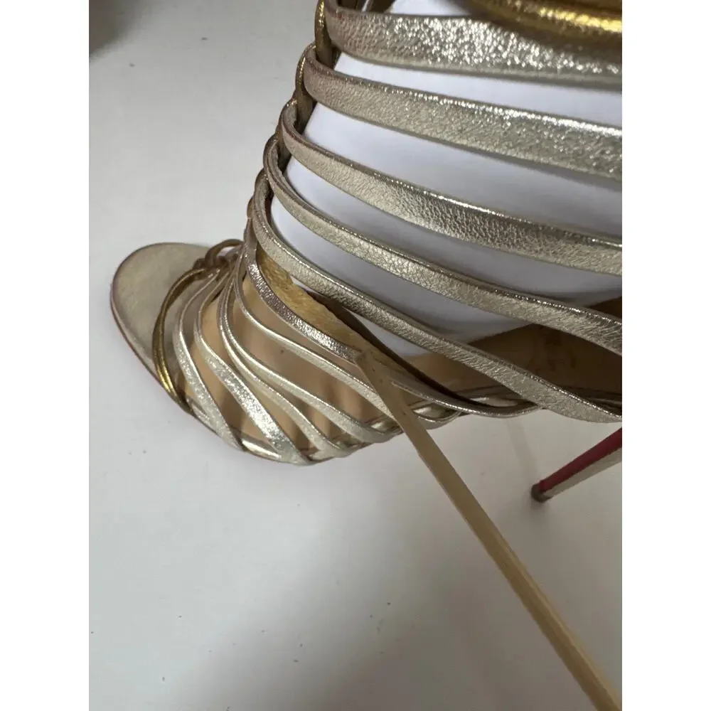 Christian Louboutin Nappa Silk Milla 100 Sandals Heels + Dust Bag Gold Gladiator